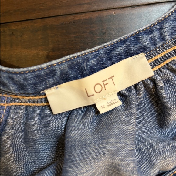 LOFT Denim Long Sleeve cottagecore milkmaid chambray tie waist midi dress size M - Picture 5 of 7